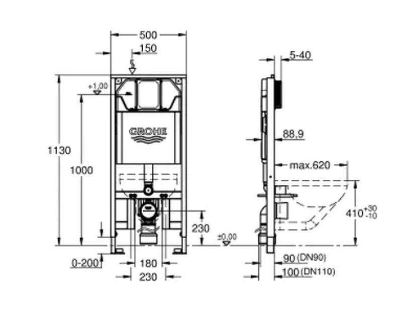 Grohe rapid sl slim element for wc with flushing cistern 88.9 mm, 1.13 m installation height, , medium-null
