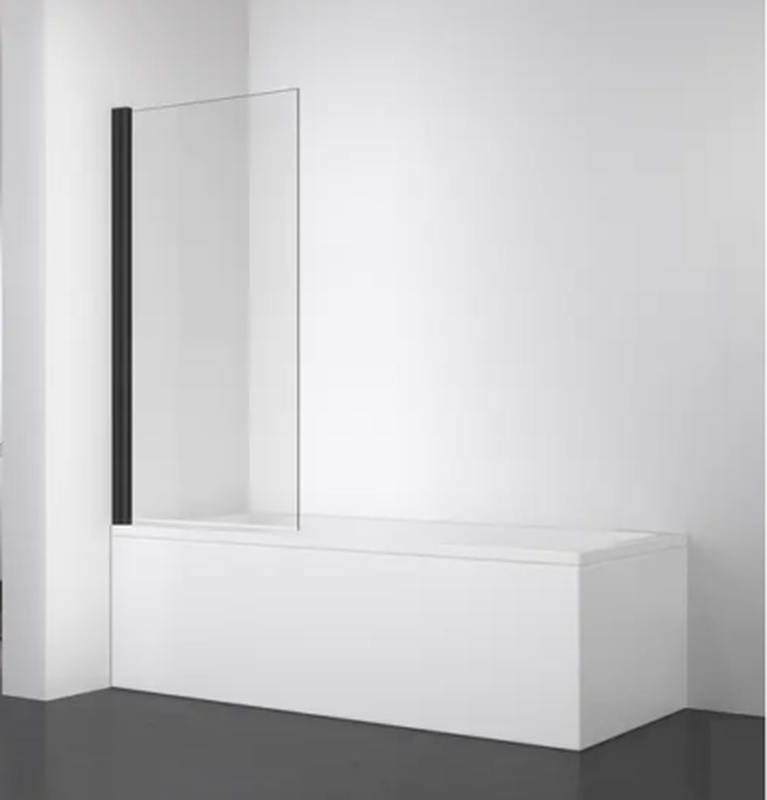 Square bath screen with black frame clear glass height 140cm, , medium image number null