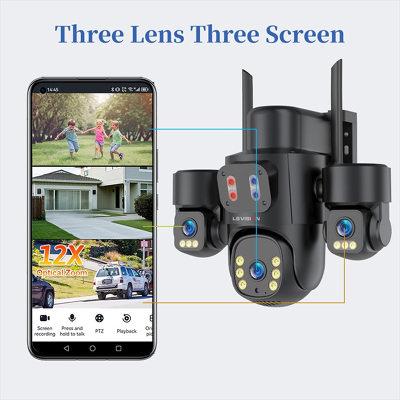Ls vision aov ls-aov04-4g-eu 3k three-lens three-screen ptz solar outdoor camera black, , medium-null