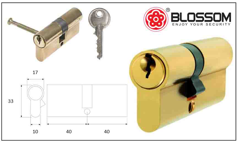 Blossom cylinder for doors 40x40mm brass, , medium-null