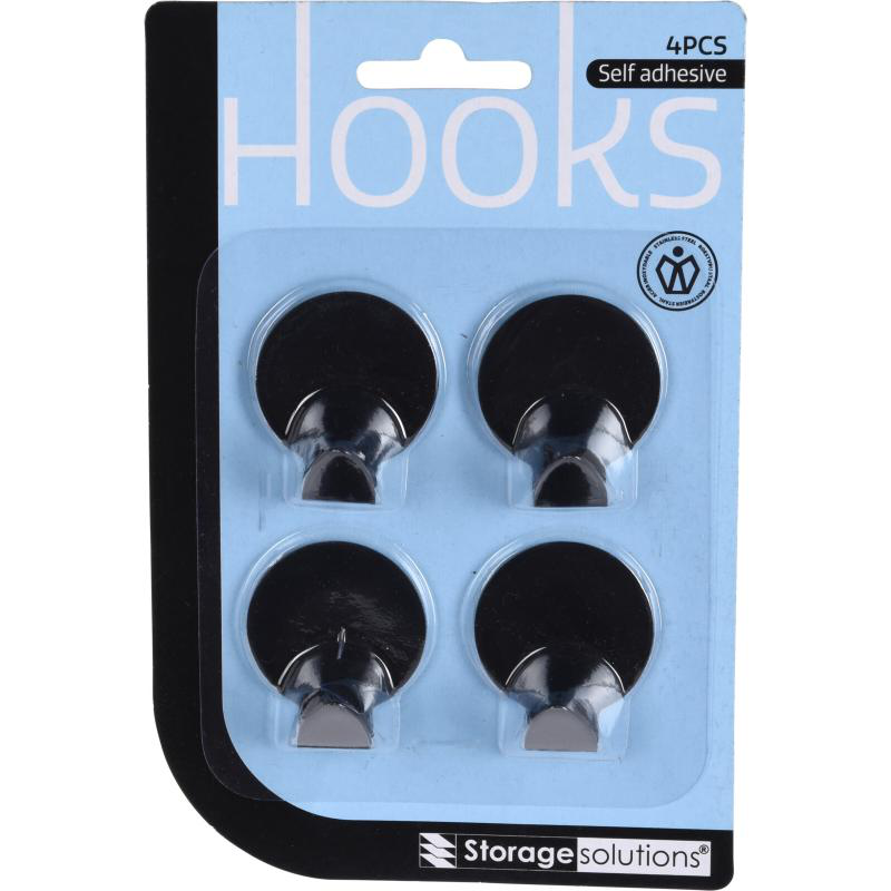 Self adhesive hooks 4pcs black - assorted designs, , medium-null