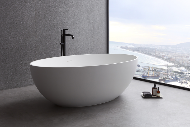 Free standing solid surface bathtub white matte 170x100x56cm, , medium-null