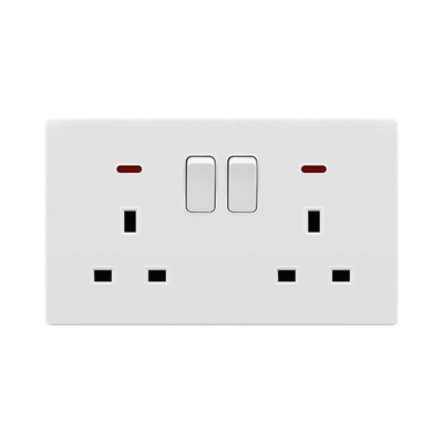 Powerlink accessories 13a dp bs 2-gang socket with neon white, , medium