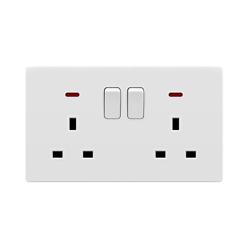 Powerlink accessories 13a dp bs 2-gang socket with neon white, , medium-null