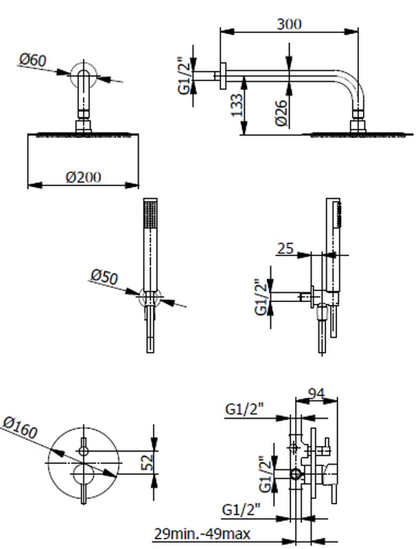 Era black concealed shower set mixer, , medium image number null