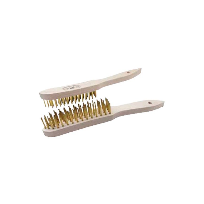 Hand wire brush 4 rows yellow with wooden hand-null