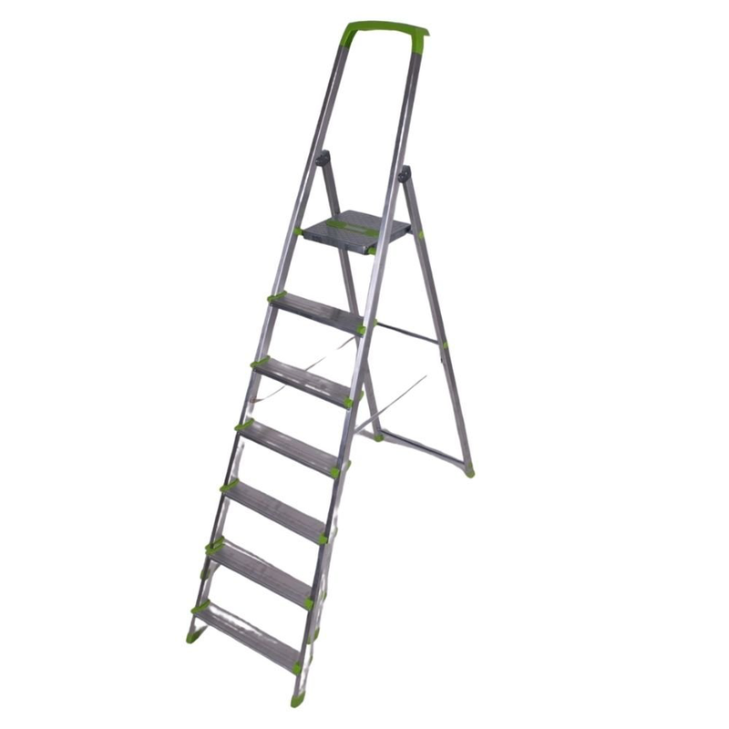 Product image: Σκάλα αλουμινίου 6+1 σκαλοπάτια με θήκη για εργαλεία 150kg max, , medium-null