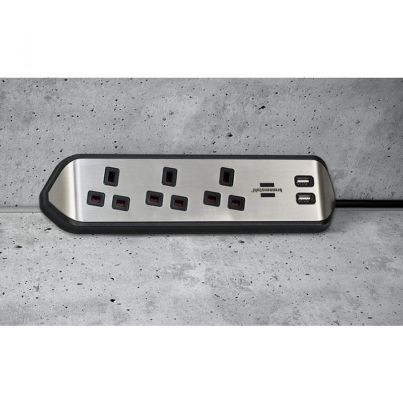 Brennenstuhl corner extension lead 3 way-2 USB black, , medium-null