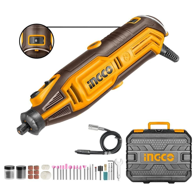 Product image: Ingco μίνι δράπανο μοντελισμού 130w με ρυθμιζόμενη ταχύτητα, πολλαπλά αξεσουάρ & βαλιτσάκι, , medium-null