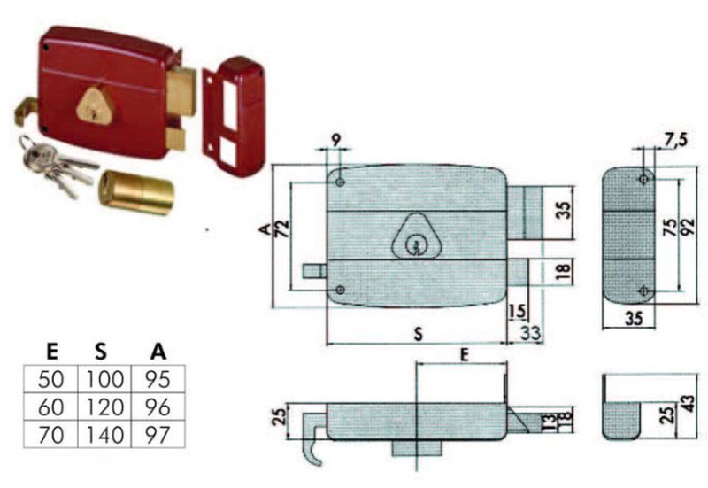 Cisa door lock right 50mμ, , medium image number null
