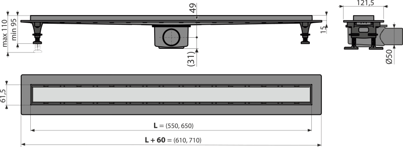 Shower drain with an edge for two-sided grid-null