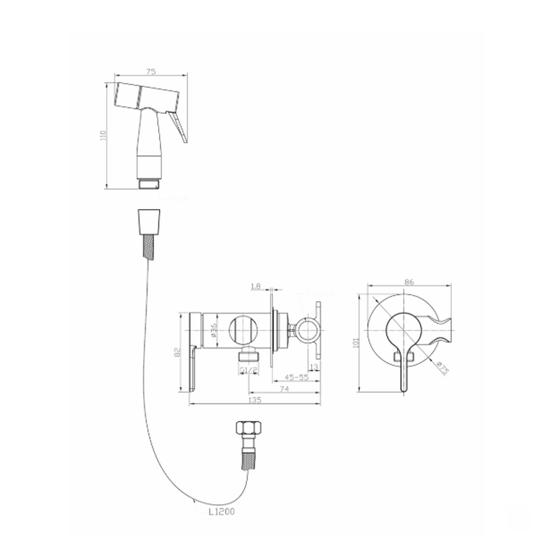 Product image: Era brushed gold built-in single lever bidet mixer, , medium-null