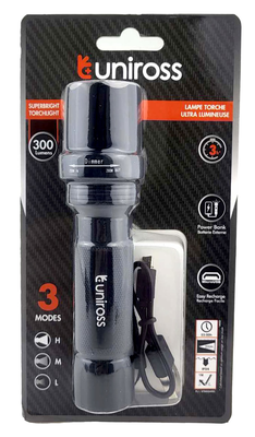Uniross ulfl014 USB rechargeable pocket flashlight ip54 300 lumens & powerbank function, , medium