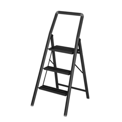 Wenko aluminium foldable 3-step compact stepladder - black, , medium