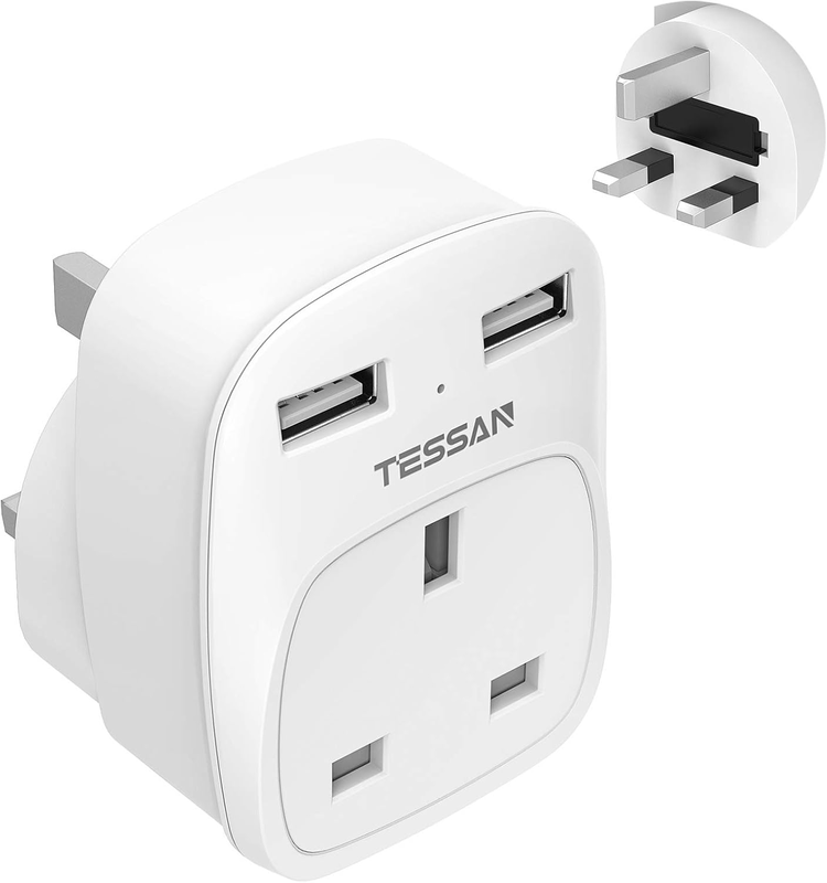 Tessan gang plug through uk charger 2 USB a 13a ts-821-uk, , medium-null