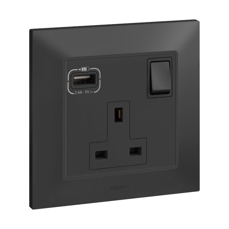 Belanko anthracite socket 13a 1 gang & USB type a, , medium image number null