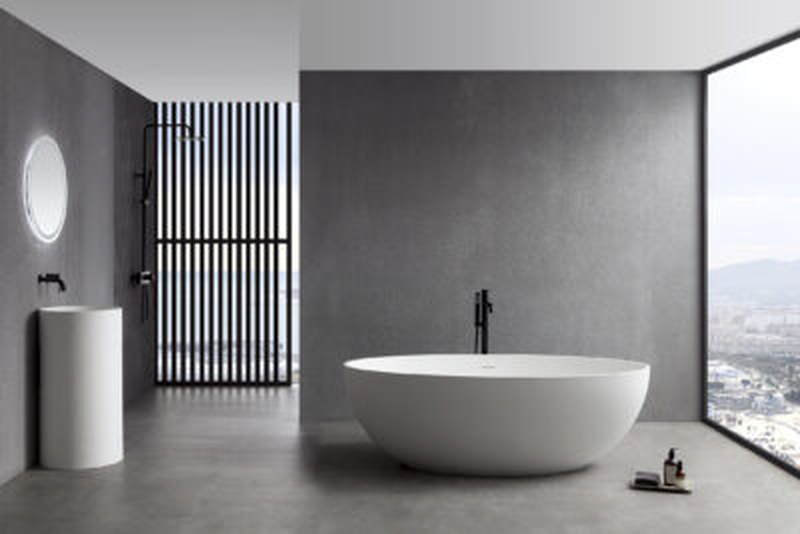 Free standing solid surface bathtub white matte 170x100x56cm, , medium-null