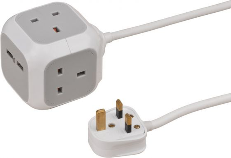 Brennenstuhl cube 3m 3plugs 2USB, , medium-null