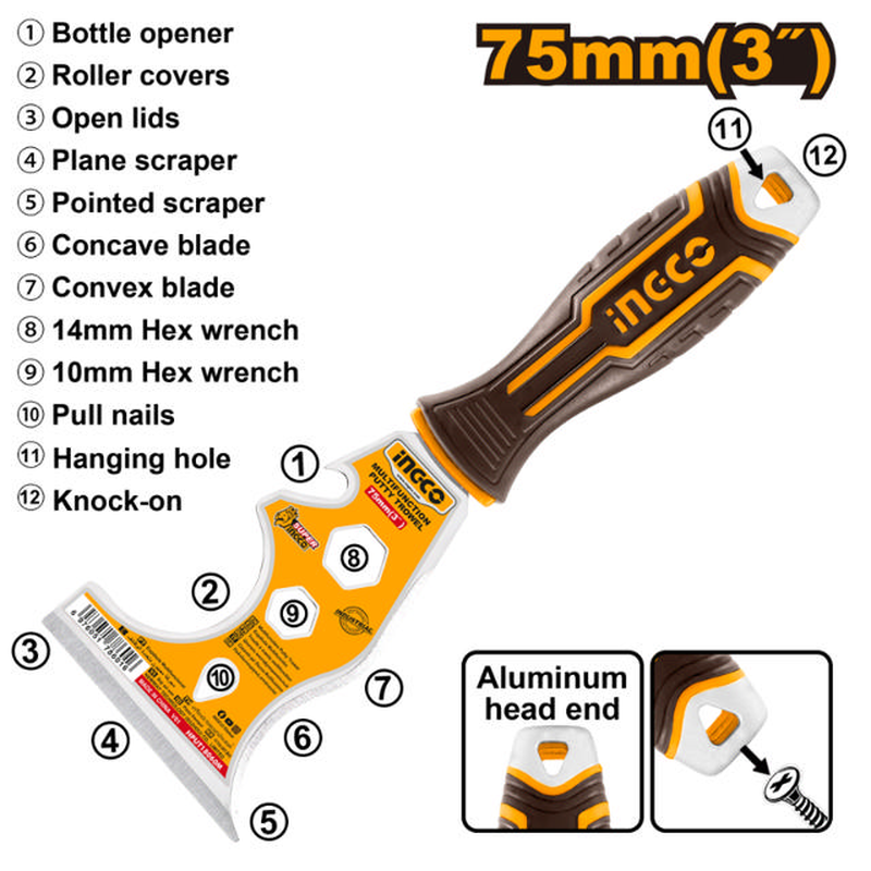 Ingco multi function putty trowel, , medium-null