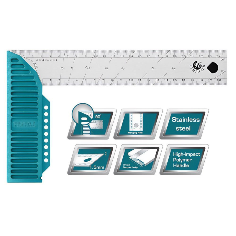 Product image: Total γωνιόμετρο ξυλουργού 300mm με φαρδιά λεπίδα & μεταλλική ακρίβεια για χάραξη & έλεγχο, , medium-null