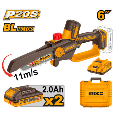 Ingco cgsli20662e cordless mini chainsaw set 20v 6", , medium
