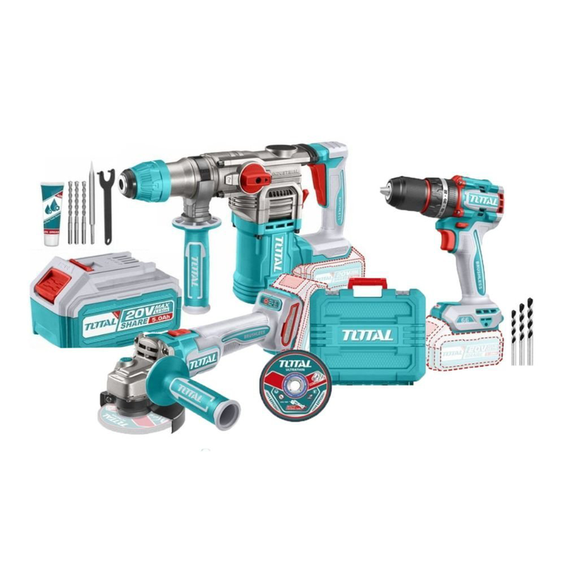 Product image: Total – σετ γωνιακός τροχός & κρουστικό δραπανοκατσάβιδο & πιστολέτο brushless 20v με 2 μπαταρίες 5ah και θήκη – tosli241183e, , medium-null