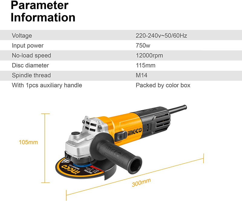 Ingco ag75018-3 angle grinder 750w, , medium-null