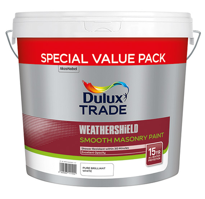 Dulux weathershield smooth masonry paint pure brilliant white value pack 11l, , medium