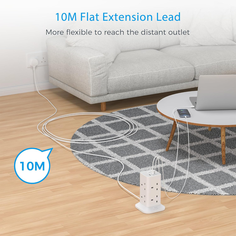 Tessan 8-gang extension 2 USB-a USB c 2m 13a tps03-uk-c, , medium-null