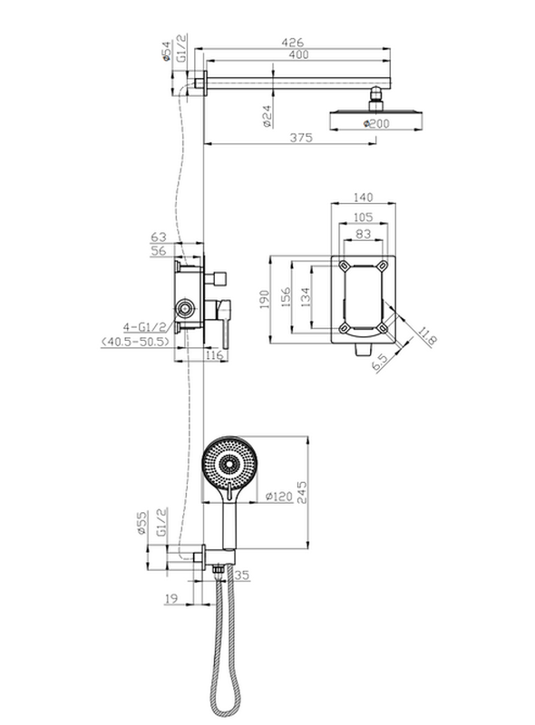 Round concealed single lever complete shower mixer, , medium image number null