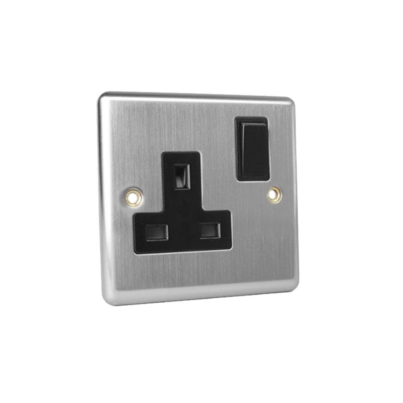 Wall socket 13a with 1 gang switch silver and  black, , medium image number null