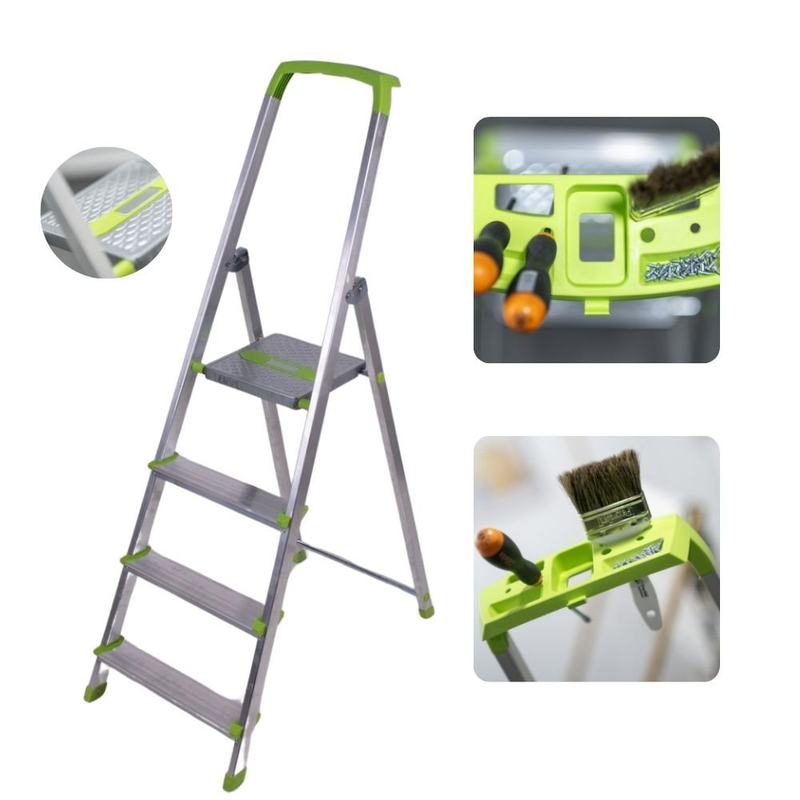 Product image: Σκάλα αλουμινίου 3+1 σκαλοπάτια με θήκη για εργαλεία 150kg max, , medium-null