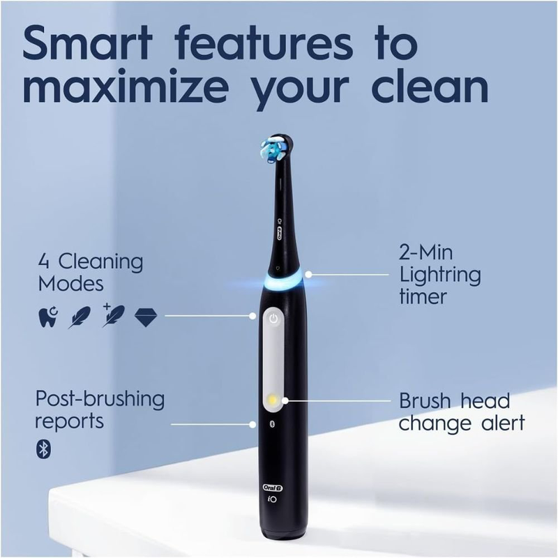 Product image: Oral-b io4 ηλεκτρική οδοντόβουρτσα μαύρη & λευκή (2 λαβές) με 4 λειτουργίες καθαρισμού και θήκη ταξιδίου, , medium-null