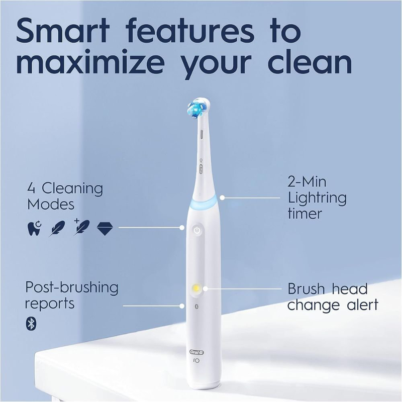 Oral-b io4 ηλεκτρική οδοντόβουρτσα λευκή με 4 λειτουργίες καθαρισμού και θήκη ταξιδίου, , medium-null