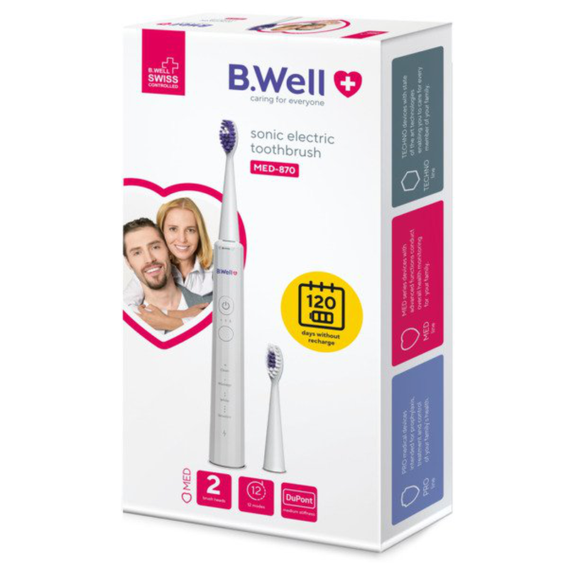 Product image: Bwell sonic electric med-870, toothbrush white, , medium-null