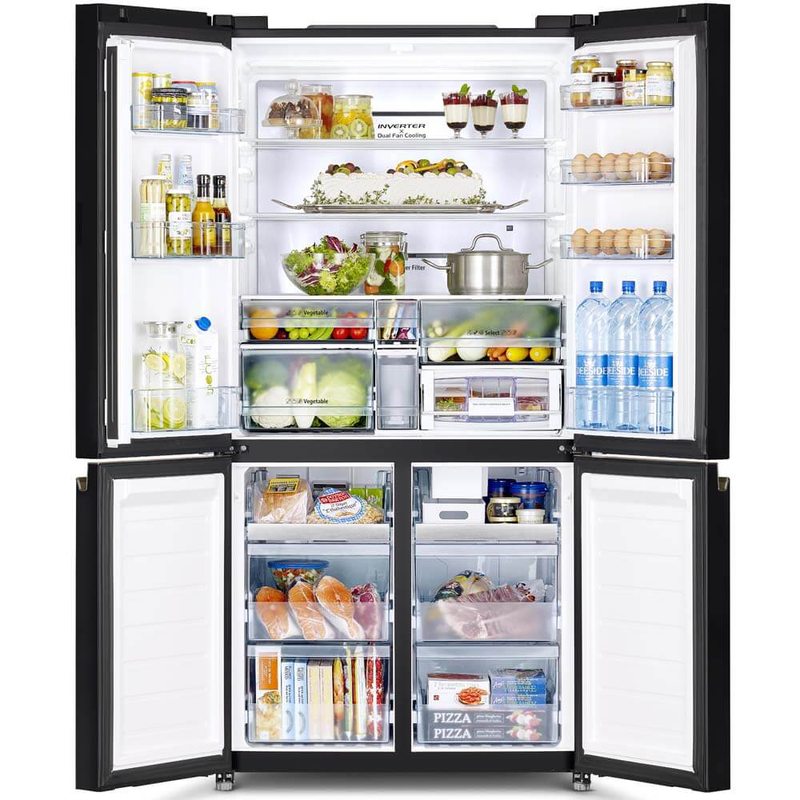 Hitachi french bottom freezer deluxe 569l vacuum compartment & auto ice maker - glass mauve grey, , medium-null
