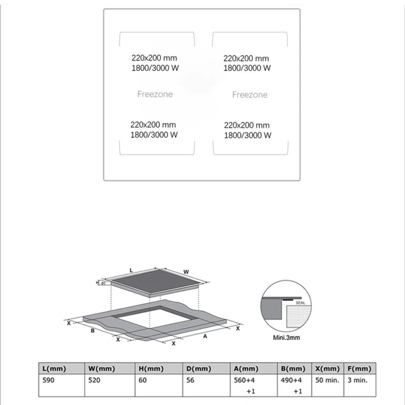 Midea flexizone &epsilon;&pi;&alpha;&gamma;&omega;&gamma;&iota;&kappa;ή &epsilon;&sigma;&tau;ί&alpha; 60cm &mu;&epsilon; bridge function, boost & touch slider, mcif-7222, , medium-null