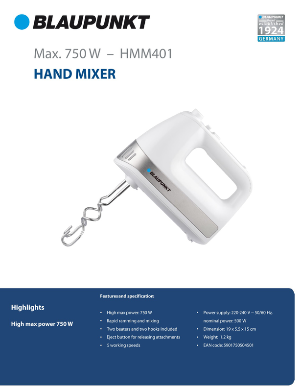 Blaupunkt hand mixer hmm401 750w, , medium image number null