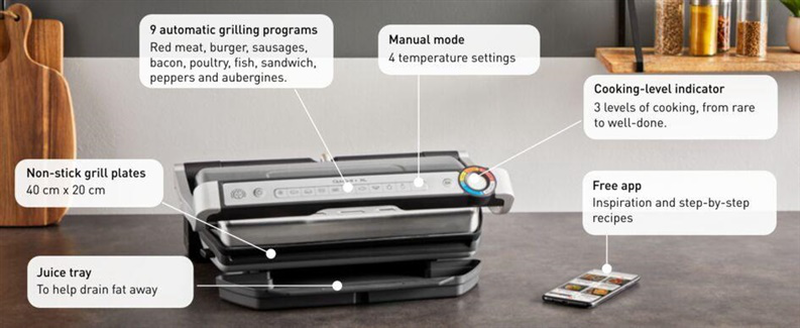 Tefal optigrill xl + tong 44.5cm x 36.5cm gc728d, , medium image number null