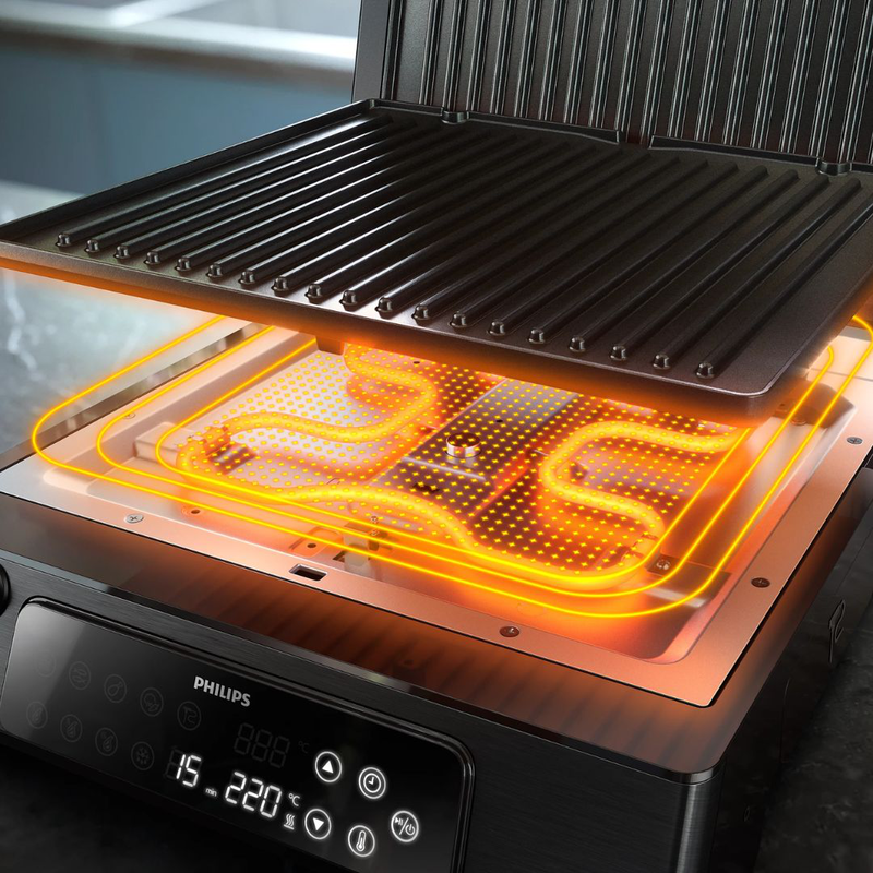 Philips τοστιέρα γκριλιέρα 2200w με ψηφιακό έλεγχο & αποσπώμενες πλάκες 180° hd6307/70, , medium-null