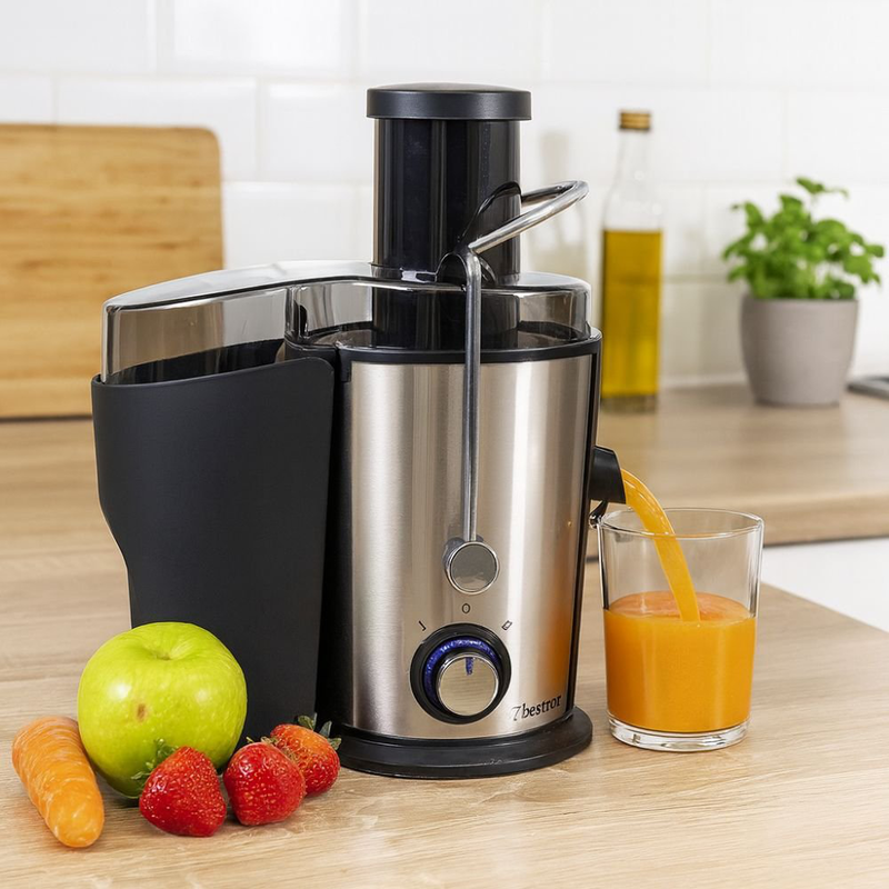 Bestron αποχυμωτής 400w inox με χωρητικότητα δοχείου χυμού 500ml, ευρύ στόμιο 65mm & 2 ταχύτητες για μαλακά & σκληρά φρούτα, , medium-null