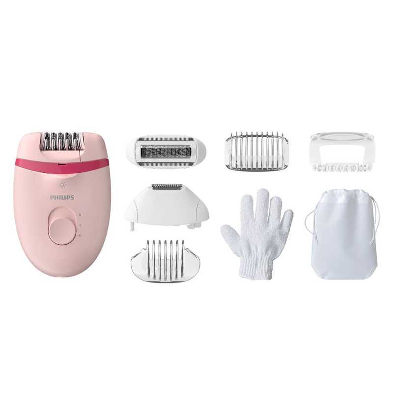 Product image: Philips αδιάβροχη αποτριχωτική mηχανή 2 ταχυτήτων με 7 αξεσουαρ και θήκη σε ροζ, , medium-null