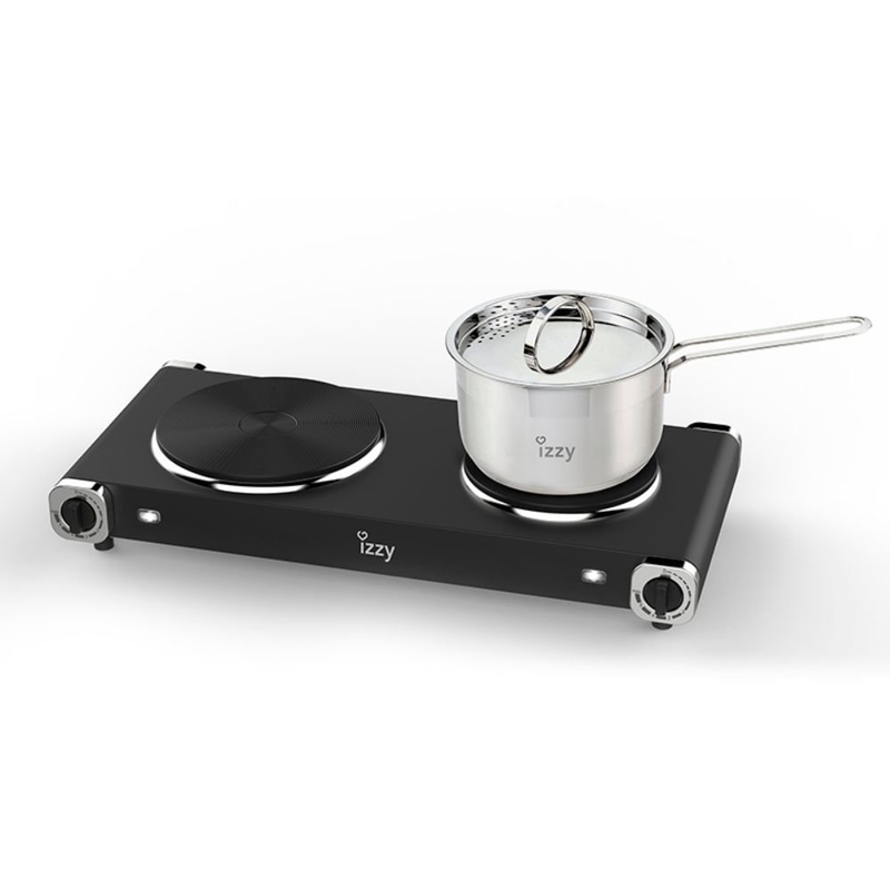 Product image: Izzy φορητή επιτραπέζια διπλή εστία εμαγιέ 2500w με ρυθμιζόμενους θερμοστάτες μαύρο, , medium-null