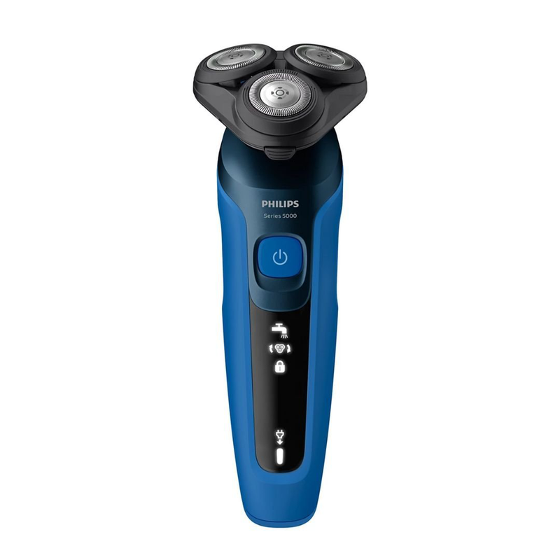 Product image: Philips series 5000 επαναφορτιζόμενη περιστρεφόμενη ξυριστική μηχανή προσώπου με κεφαλές flex 360°, λεπίδες comforttech, οθόνη led, smartclick, αδιάβροχη & έως 50 λεπτά λειτουργίας s5466/17, , medium-null