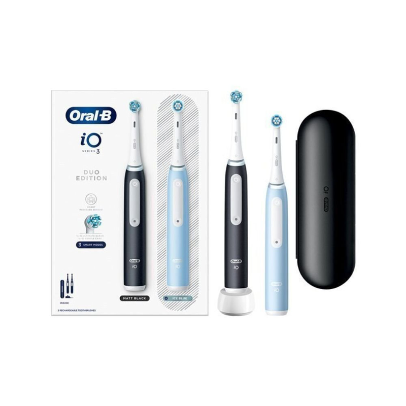 Product image: Oral-b io3 duo ηλεκτρική οδοντόβουρτσα μαύρο & μπλε με αισθητήρα πίεσης και θήκη ταξιδίου (2 τεμάχια), , medium-null