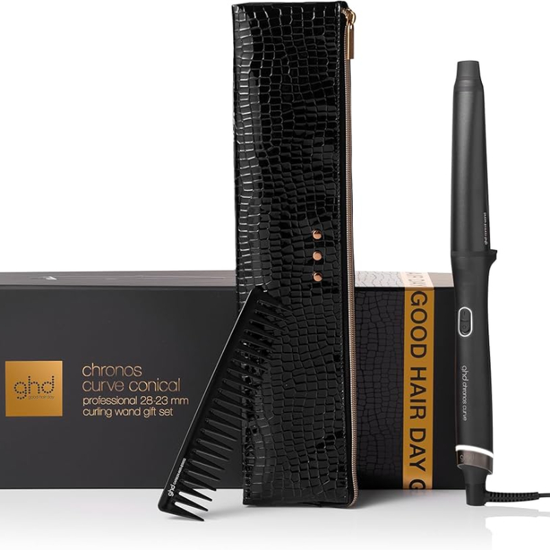 Ghd curve chronos conical wand gift set &ndash; 28&ndash;23mm curling wand with paddle brush, , medium-null