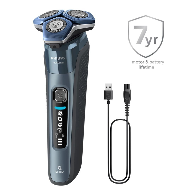 Product image: Philips series 7000 επαναφορτιζόμενη περιστρεφόμενη ξυριστική μηχανή προσώπου με κεφαλές, τεχνολογία skiniq, αισθητήρα ανίχνευσης πυκνότητας, αυτοακονιζόμενες λεπίδες 360-d, bluetooth & έως 60 λεπτά χρόνο λειτουργίας s7882/55, , medium-null