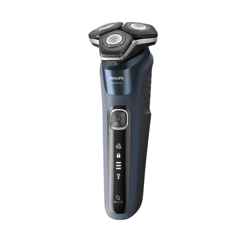 Product image: Philips series 5000 επαναφορτιζόμενη περιστρεφόμενη ξυριστική μηχανή προσώπου με λεπίδες steelprecision, αισθητήρας skiniq, πτυσσόμενο τρίμερ, γρήγορη φόρτιση, αδιάβροχη & έως 60 λεπτά λειτουργίας s5885/25, , medium-null
