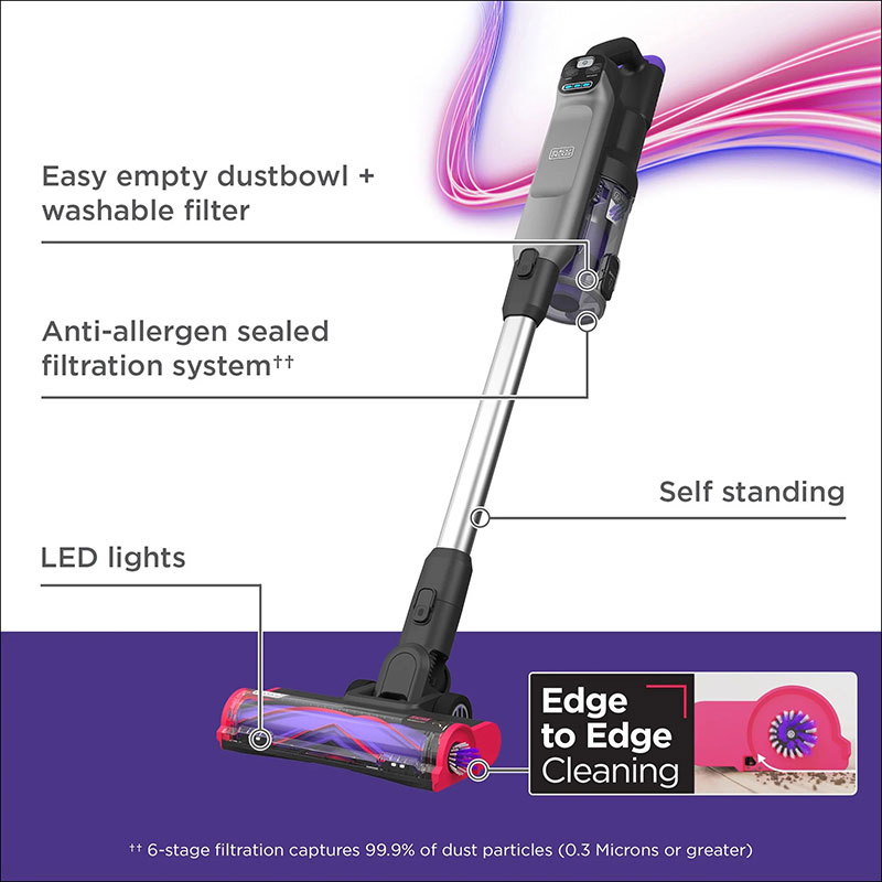 Black & decker 21.6v 4ah cordless recheargable stick vacuum cleaner bhfea640wp-qw image number null