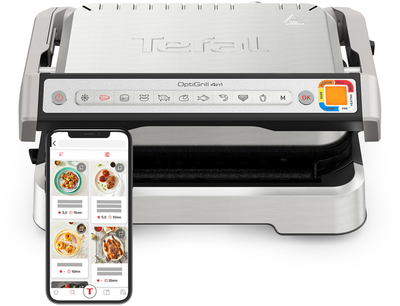 Tefal optigrill 4-in-1 tabletop electric grill with grooved plate 2100w stainless steel with lid and adjustable thermostat gc784d, , medium